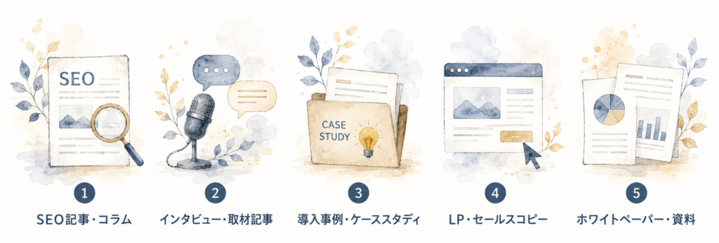 記事の種類を一覧にした図解アイコン