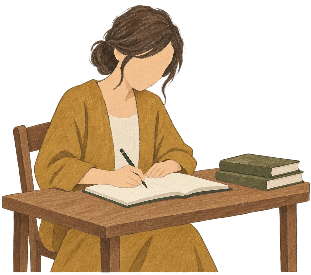ノートに原稿を書くライターのイメージイラスト