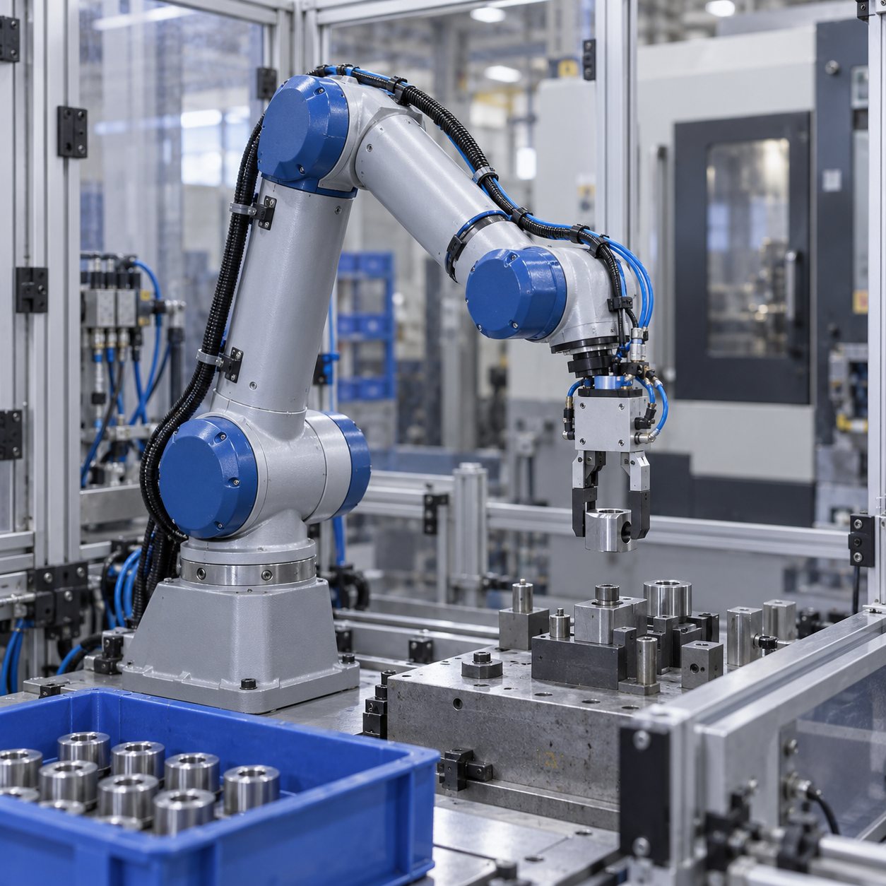 金属部品を扱う産業用ロボット
