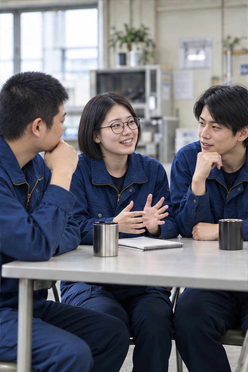 休憩室で話す社員たち