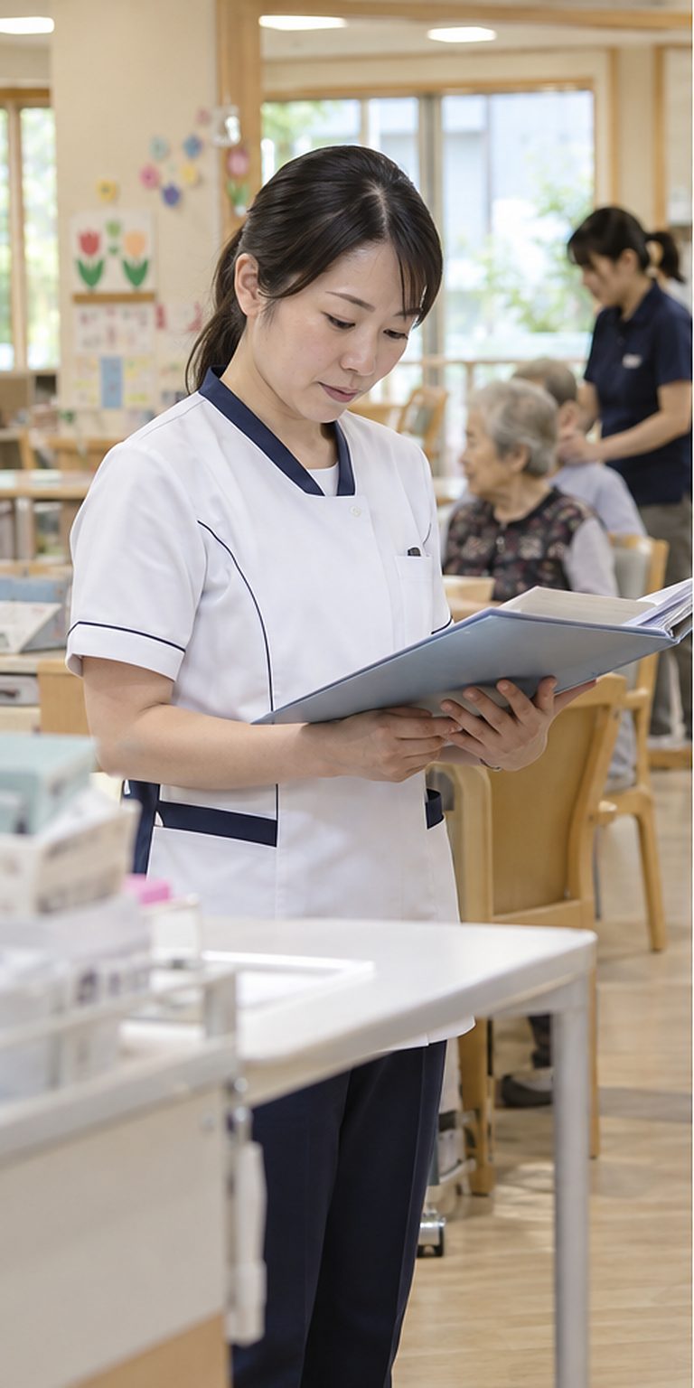 看護職が記録と予定を確認する