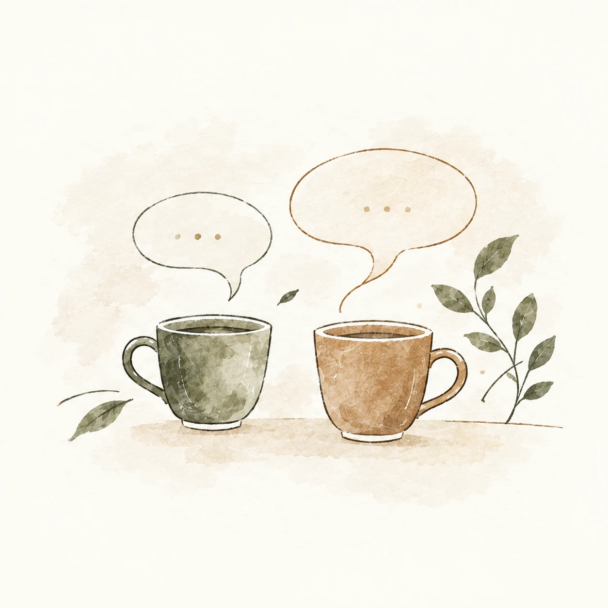 二つのカップと吹き出しで対話を表す挿絵