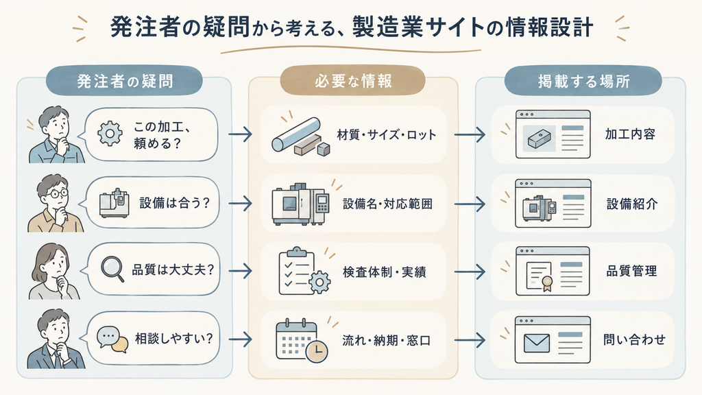 発注者の疑問→必要情報→掲載する場所